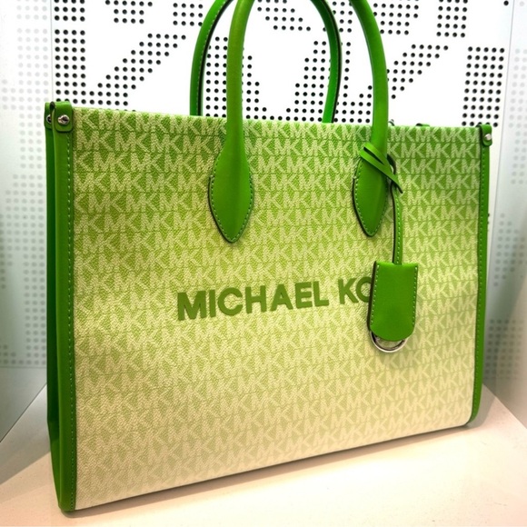 Michael Kors Mirella Medium Ombré Logo Tote Bag Jungle Green - Picture 4 of 9